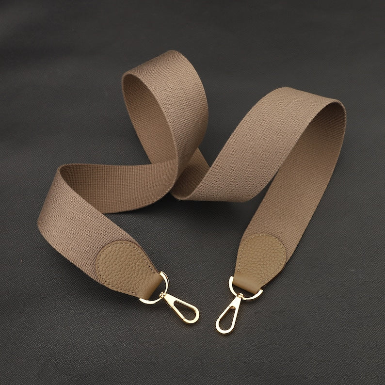 Canvas Bag Strap: 5cm Wide, Leather Accents, Gold Clasp