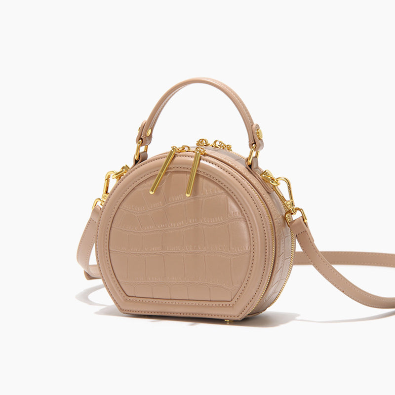 Women’s Stone Grain Round Crossbody Handbag in Apricot image 2
