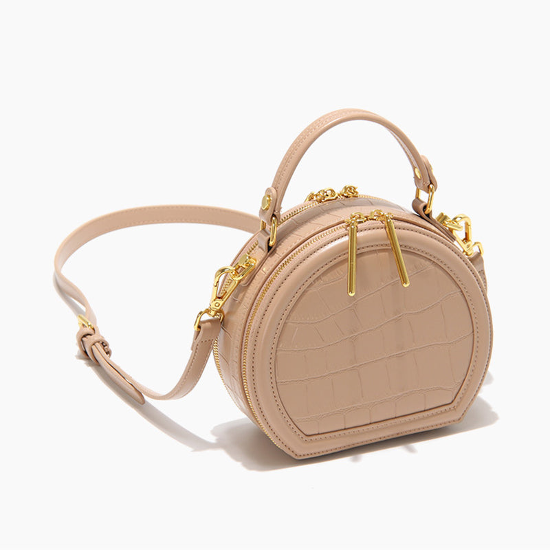 Women’s Stone Grain Round Crossbody Handbag in Apricot image 4