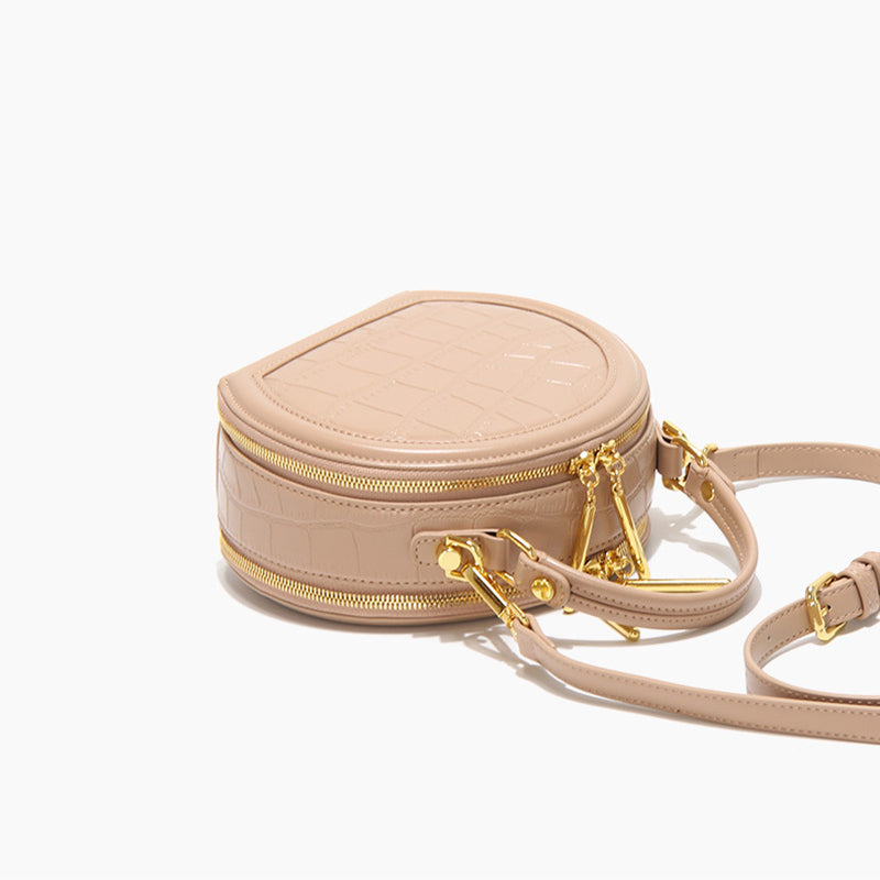 Women’s Stone Grain Round Crossbody Handbag in Apricot image 3