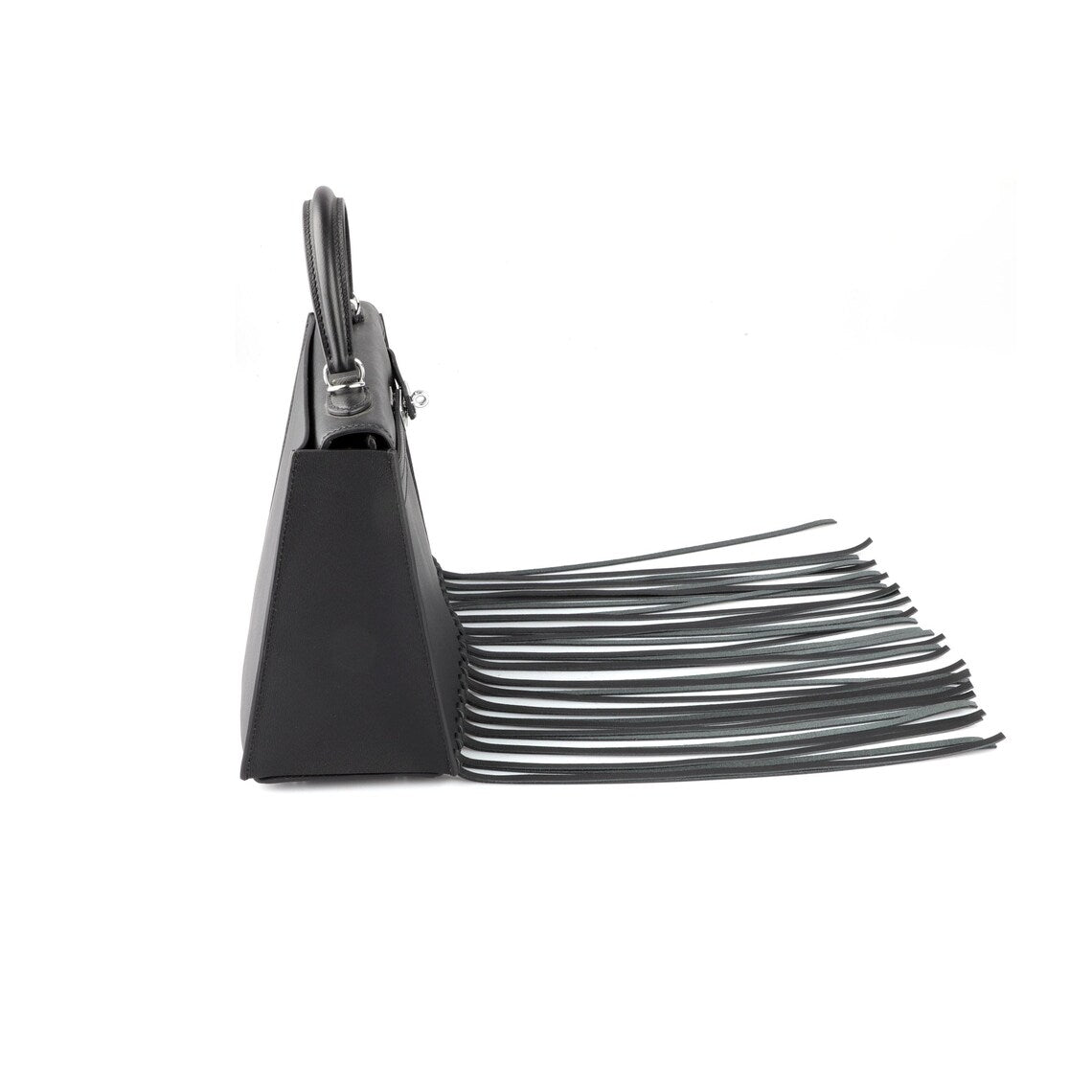 Black Fringe Bag Cover for Kelly bag | Leather Protective Bag Cape | Luxury Purse Cover with Long Tassels | Custom Handmade Bag Accessory