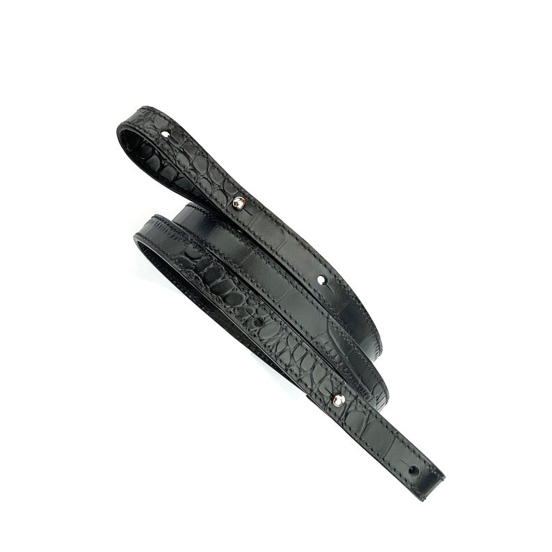 Hermès Style Black Crocodile Grain Leather Bandoulière (15mm Slim): Luxury Crossbody/Shoulder Strap
