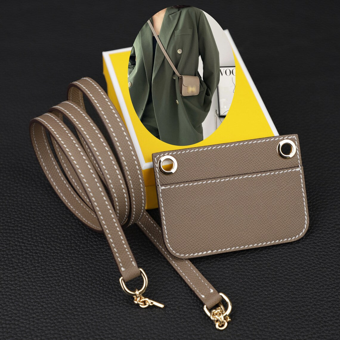Epsom Leather Wallet Insert with Strap for Constance Slim Wallet