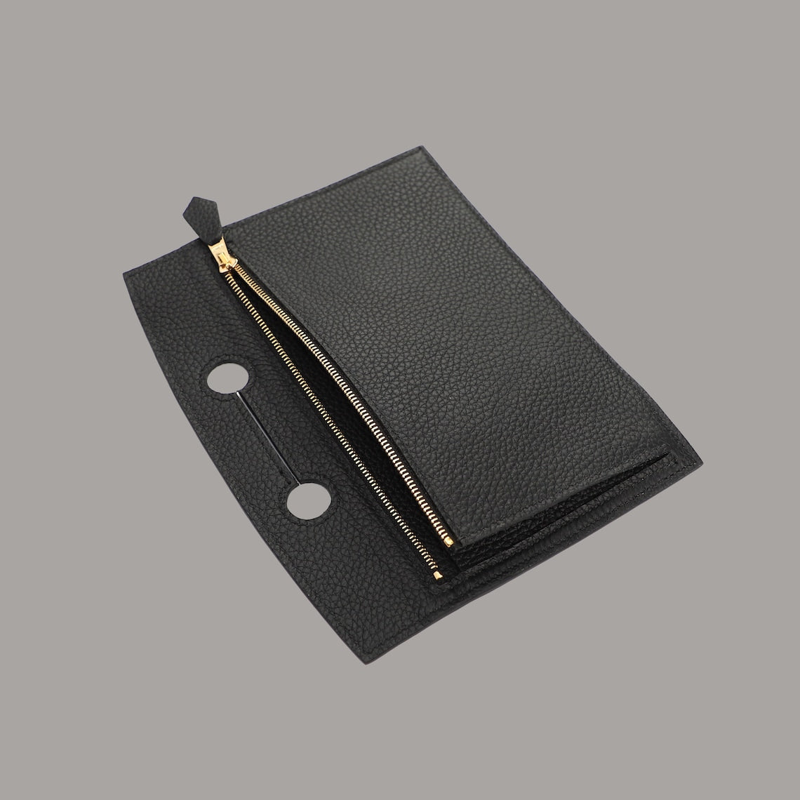 Black Togo Leather Backpocket Pouch with Gold Hardware for Birkin Bag