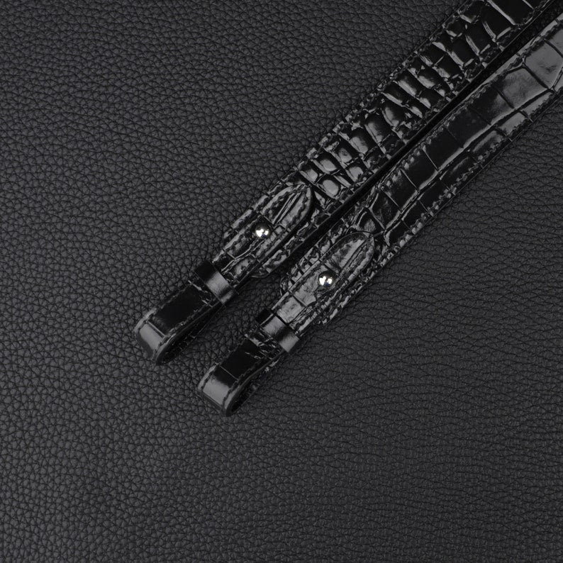 Hermès Style Black Crocodile Grain Leather Bandoulière (20mm Slim): Luxury Shoulder/Crossbody Strap