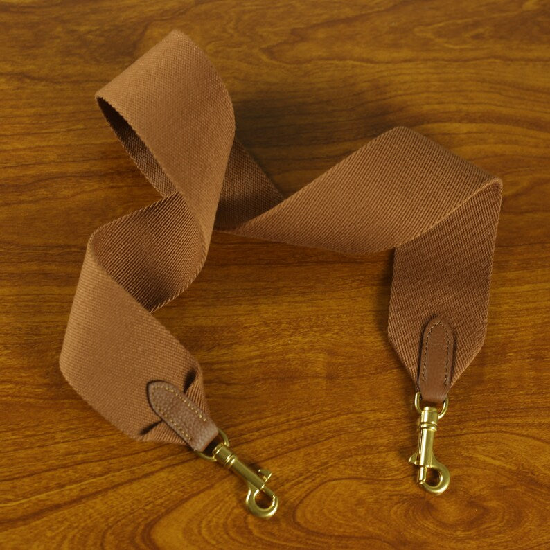 Black Calfskin Leather Bag Strap: 2.4inch Wide Canvas