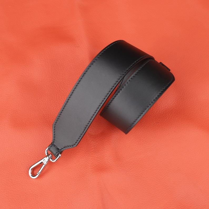 Hermès Style Black Swift Leather Bandoulière (40mm Wide): Compatible Crossbody/Shoulder Strap for Large Totes