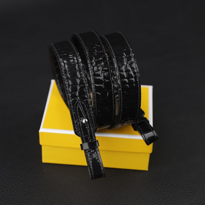 Hermès Style Black Crocodile Grain Leather Bandoulière (20mm Slim): Luxury Shoulder/Crossbody Strap