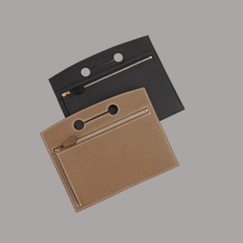 Black Togo Leather Backpocket Pouch with Gold Hardware for Birkin Bag