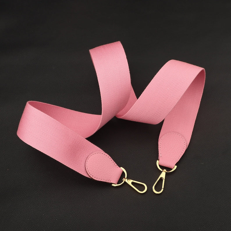 Canvas Bag Strap: 5cm Wide, Leather Accents, Gold Clasp