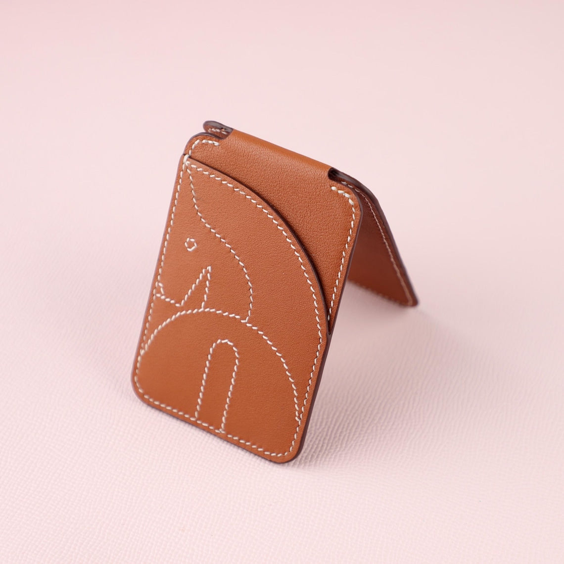 Porte-cartes MagSafe en veau Swift coloris Gold.Cheval MagSafe card holder,Magnetic Phone Card Holder Kickstand Slim Matte Card Bag