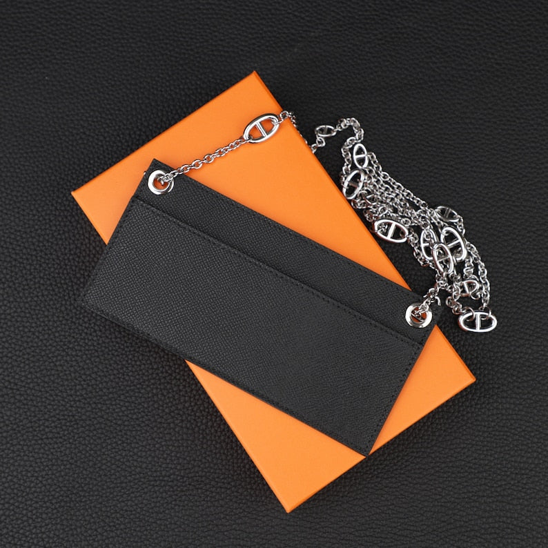 Epsom Leather Wallet Insert with Chain Strap