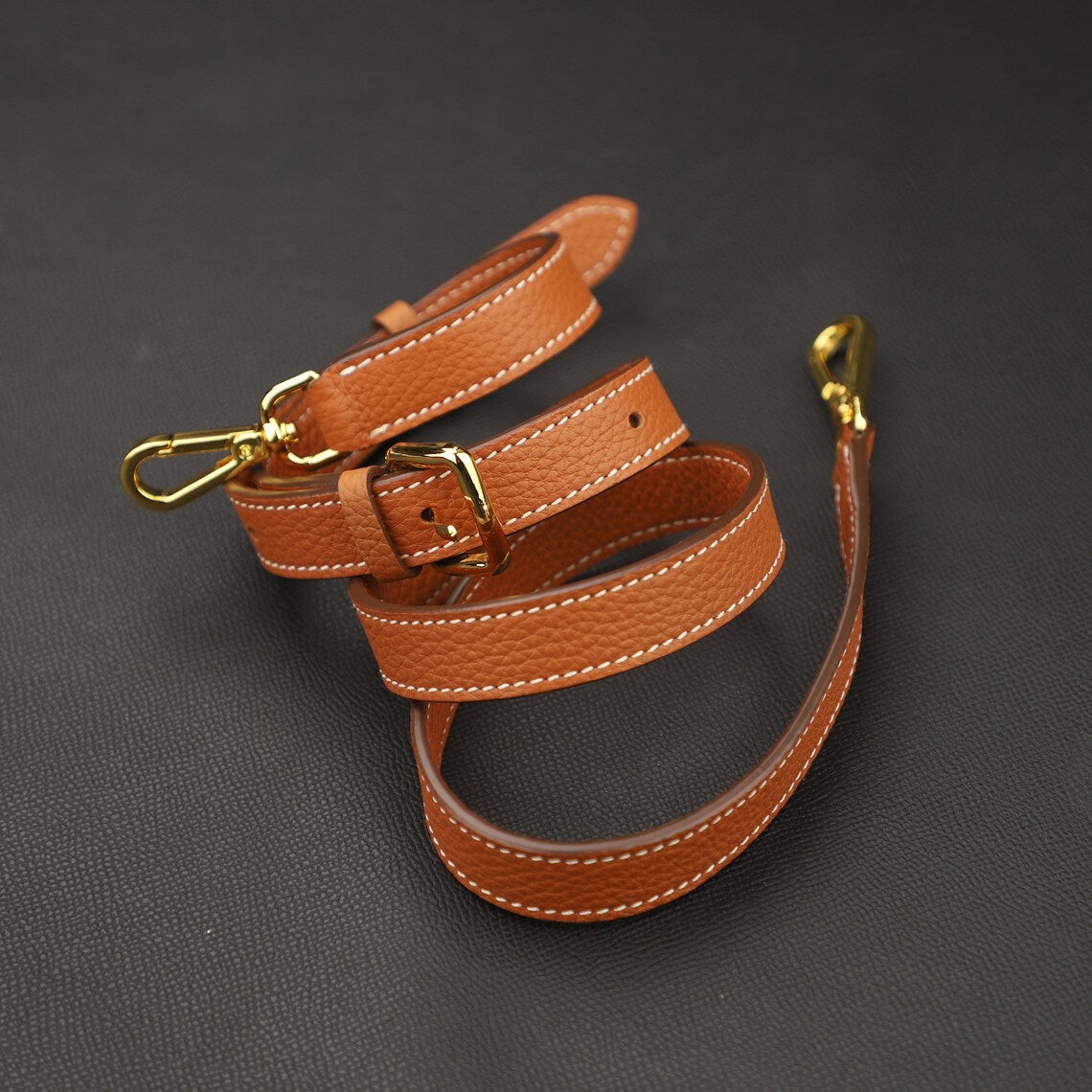 Hermès Style Black Togo Leather Adjustable Bandoulière (18mm Slim): Compatible Crossbody/Shoulder Strap