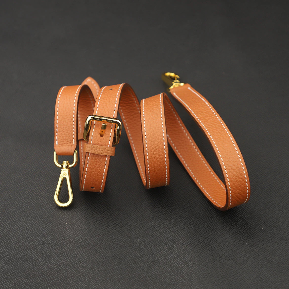 Hermès Style Black Togo Leather Adjustable Bandoulière (18mm Slim): Compatible Crossbody/Shoulder Strap