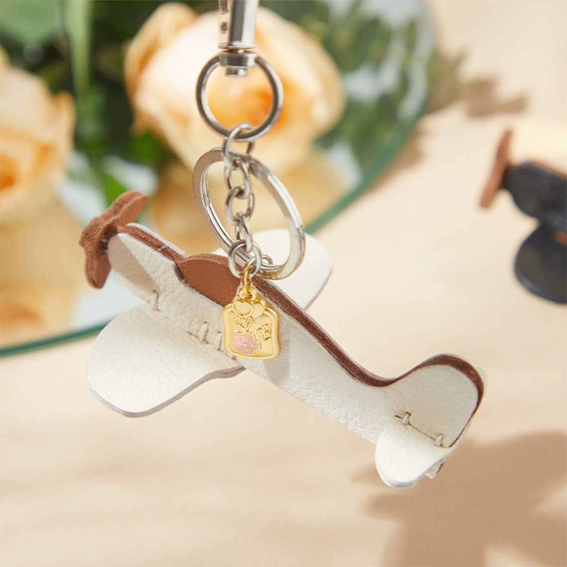 Leather Keychain Cute Design | Aircraft Keychain in White - Wirkin®