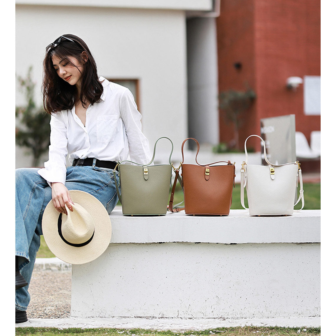 Women's Bucket Bag Handbag with Crossbody Strap - Wirkin™