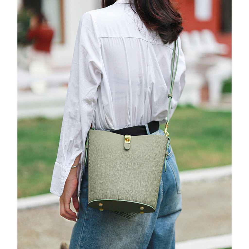 Handmade Green Bucket Tote Bag with Crossbody Strap - Wirkin™