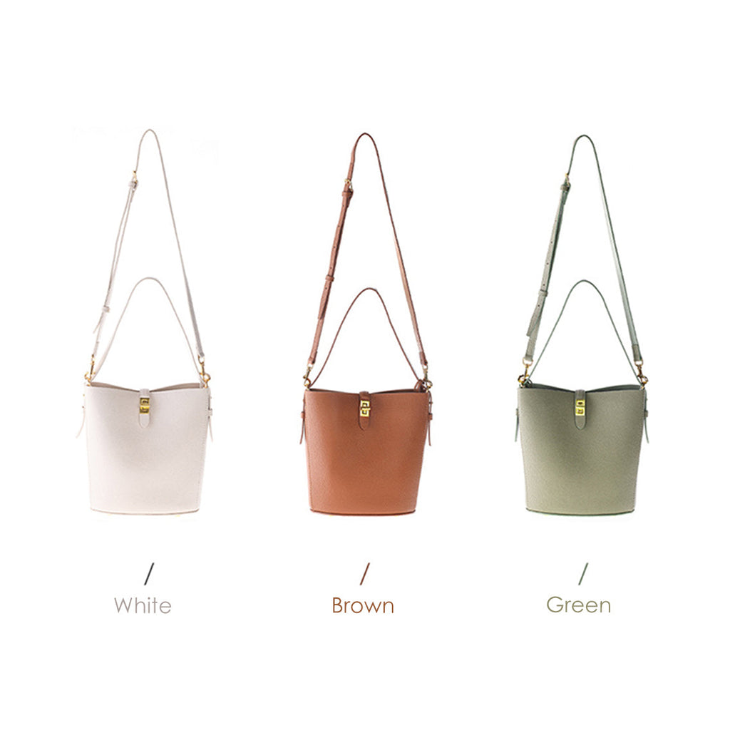 Women Leather Crossbody Bucket Bag in Green, White and Brown - Wirkin™
