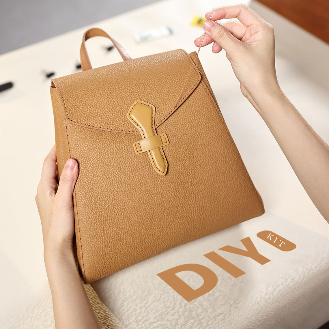 DIY Tote Bag Kit Backpack Kit in Tan | Homemade Easy Sewing Kits for Beginners - Wirkin™ DIY Leathercrafts