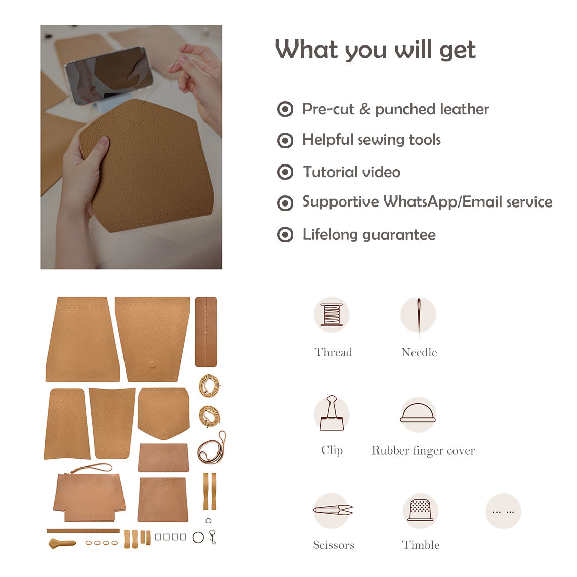 DIY Tote Bag Kit Backpack Kit in Tan | Homemade Easy Leather Backpack Patterns Sewing Kits - Wirkin™ DIY Leathercrafts