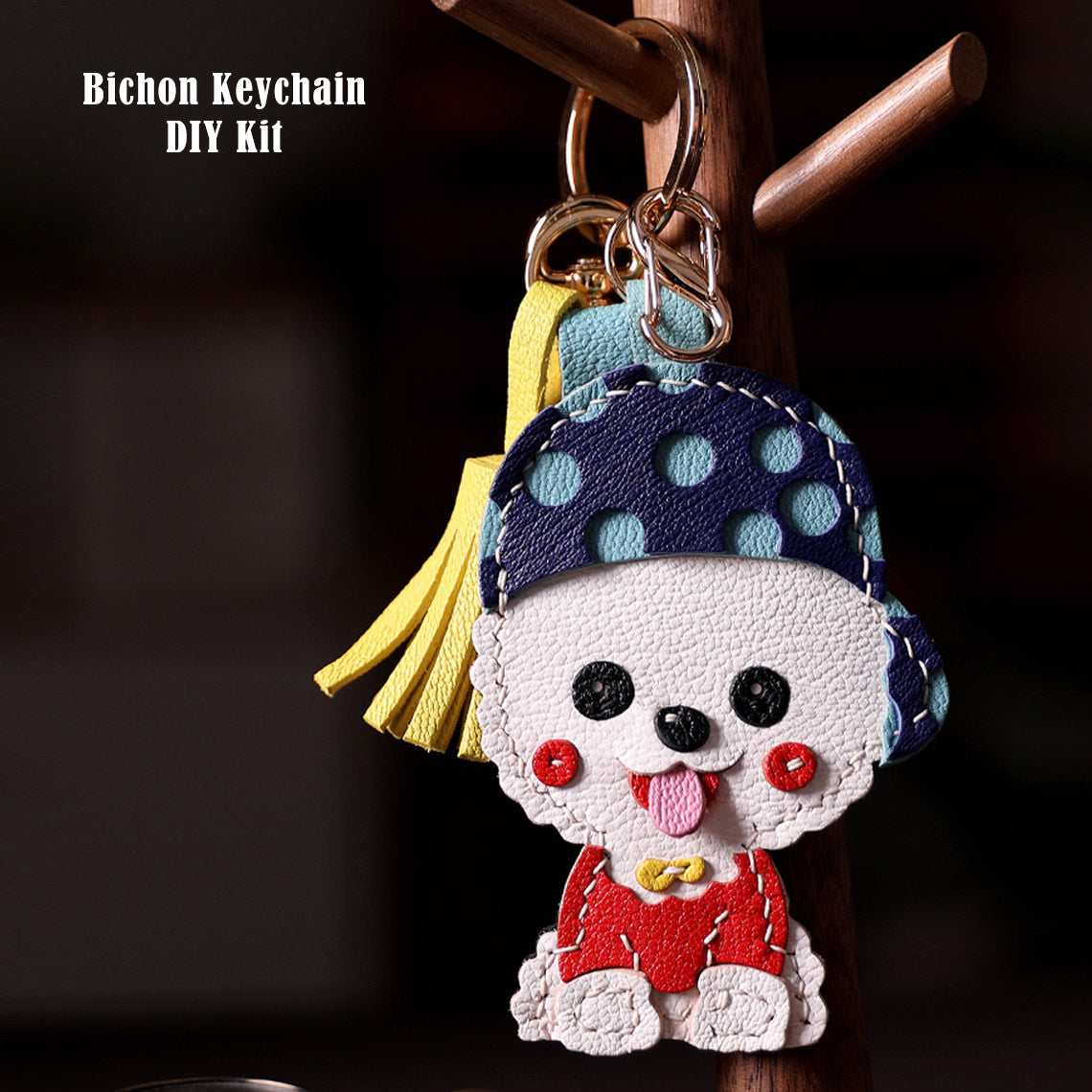 Cute Bichon Design Leather Keychain | DIY Handmade Keyfob - Wirkin®