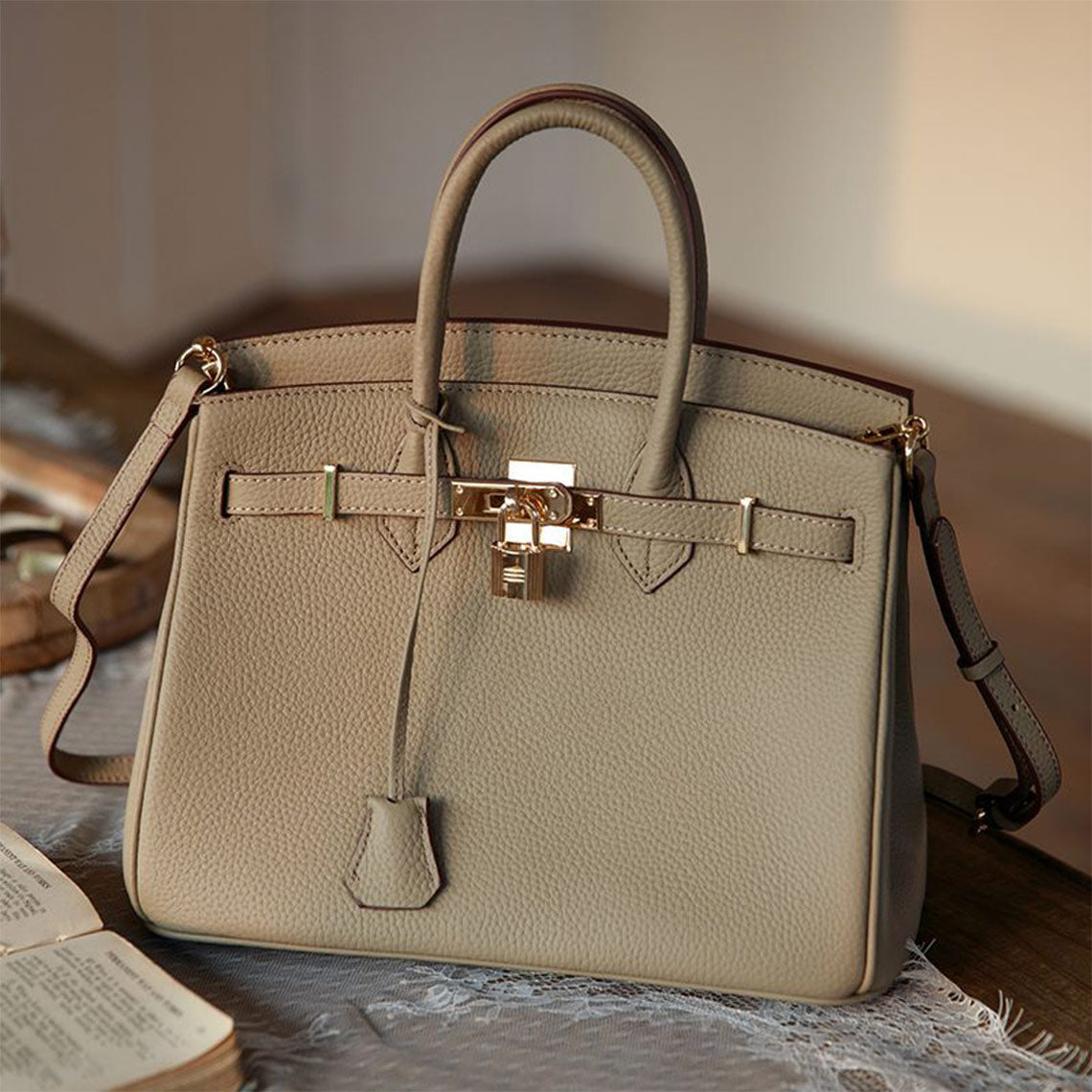 Taupe Genuine Leather Handbag | Designer Crossbody Bag - Wirkin™
