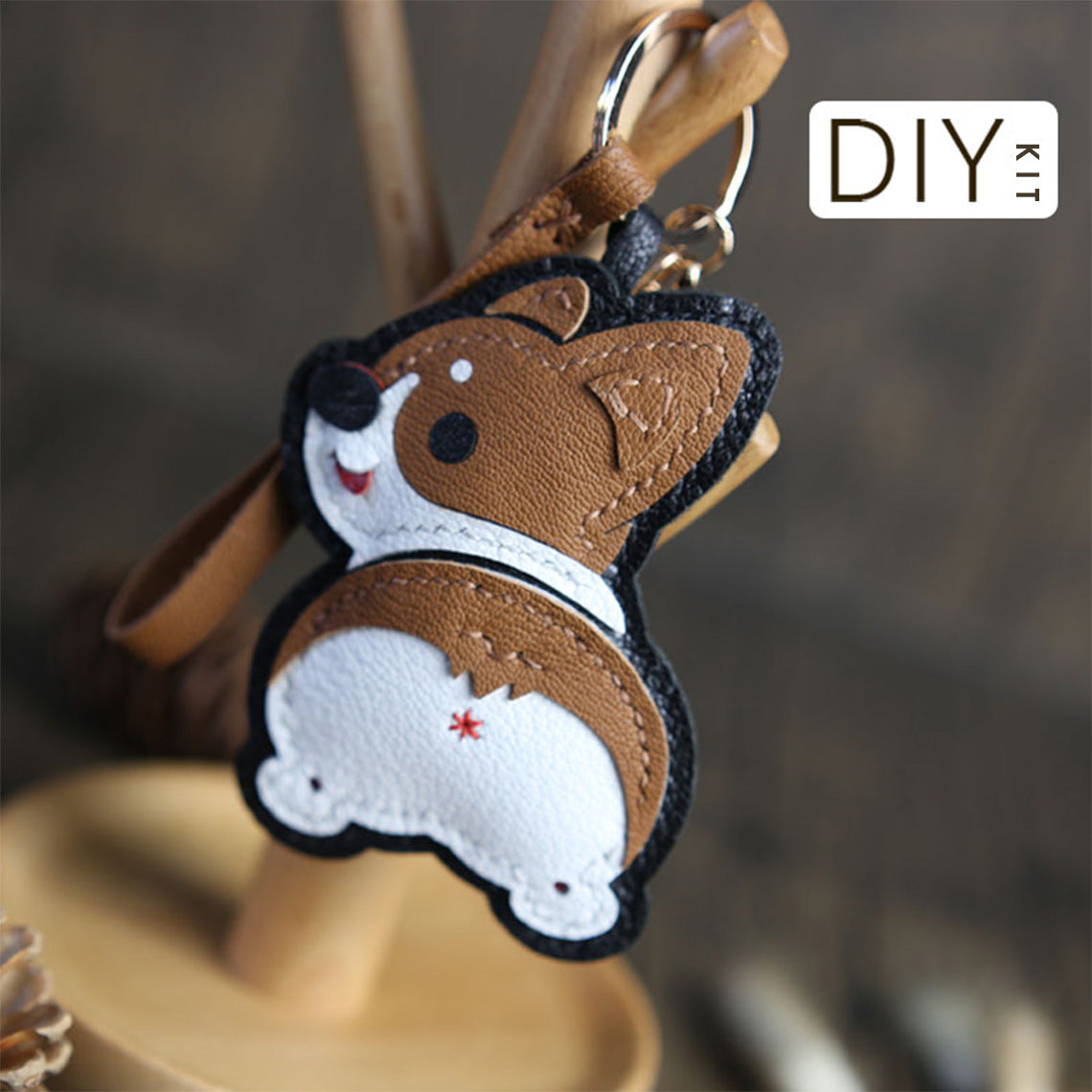 Kawaii Corgi Leather Keychain Charm Handmade Kits | DIY Gifts Christmas Gift Ideas for Dog Lovers - Wirkin™