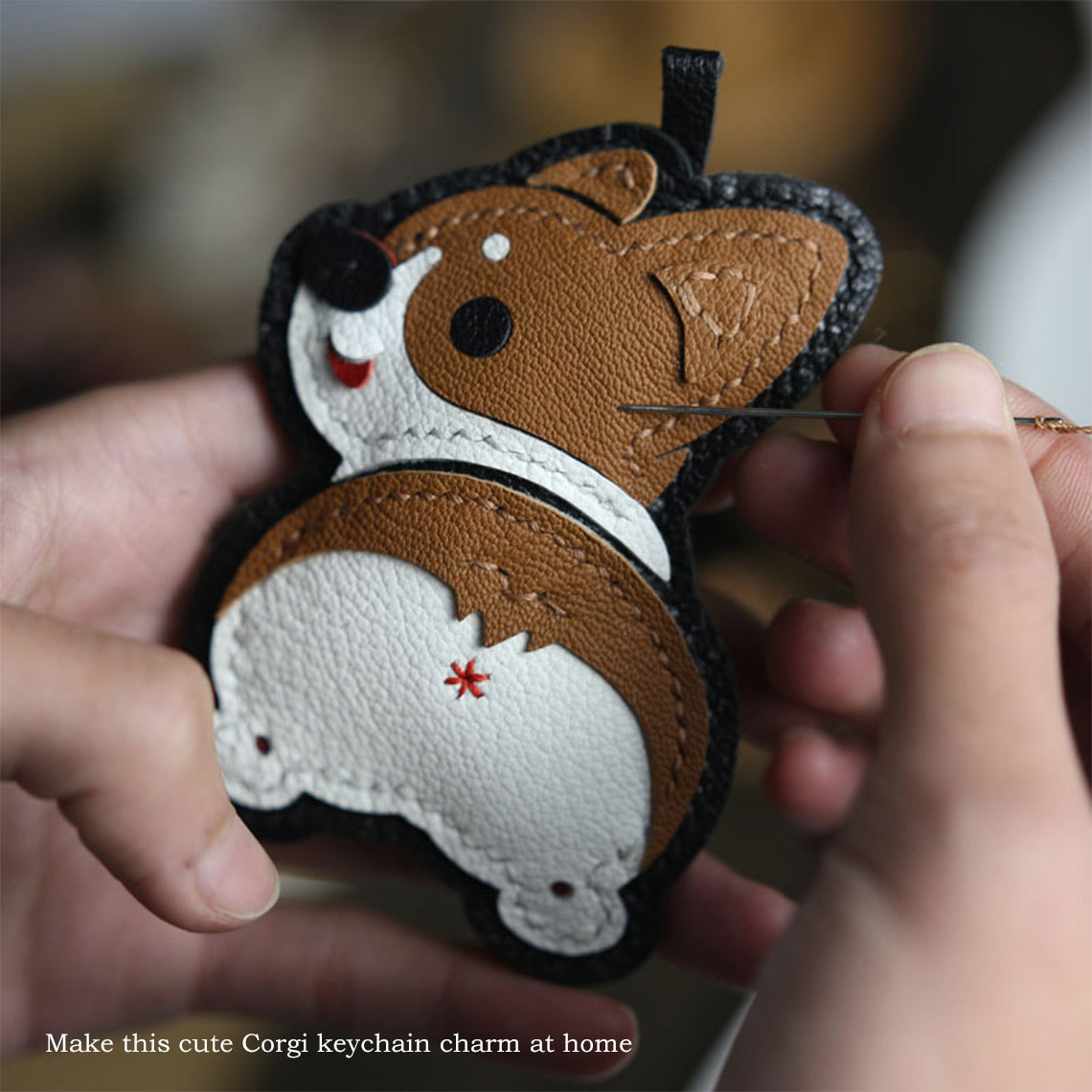 Leather Dog Keychain Handmade | Cute Corgi Keyring Christmas Gift for Her - Wirkin™