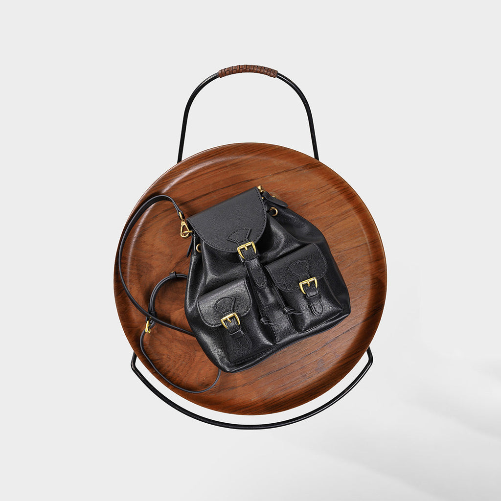 Black leather backpack with gold buckles - Wirkin®