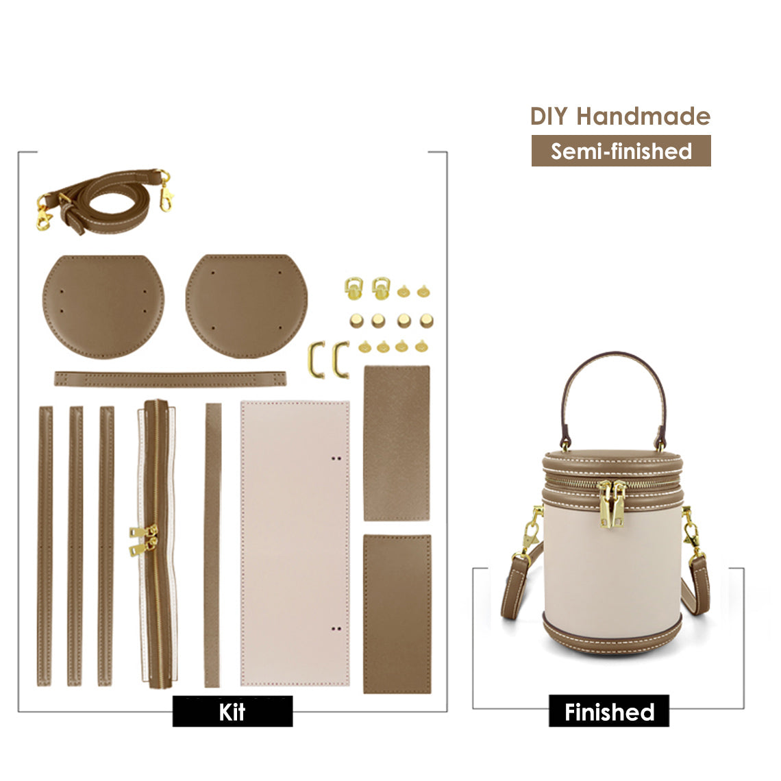 Khaki Leather Bucket Bag DIY Kits | Wirkin® Fun & Easy DIY Projects 