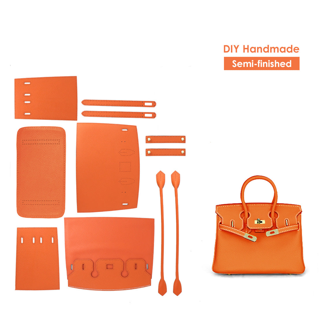 Orange Leather Handbag for Women | Semi-finished DIY Bag Kits - Wirkin®