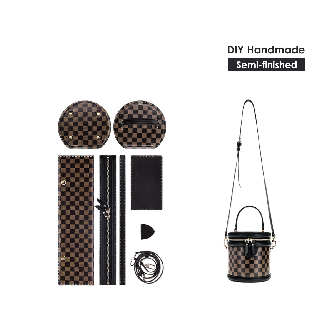 Black Checker Round Bag DIY Kits | Leather Bag Sewing - Wirkin®