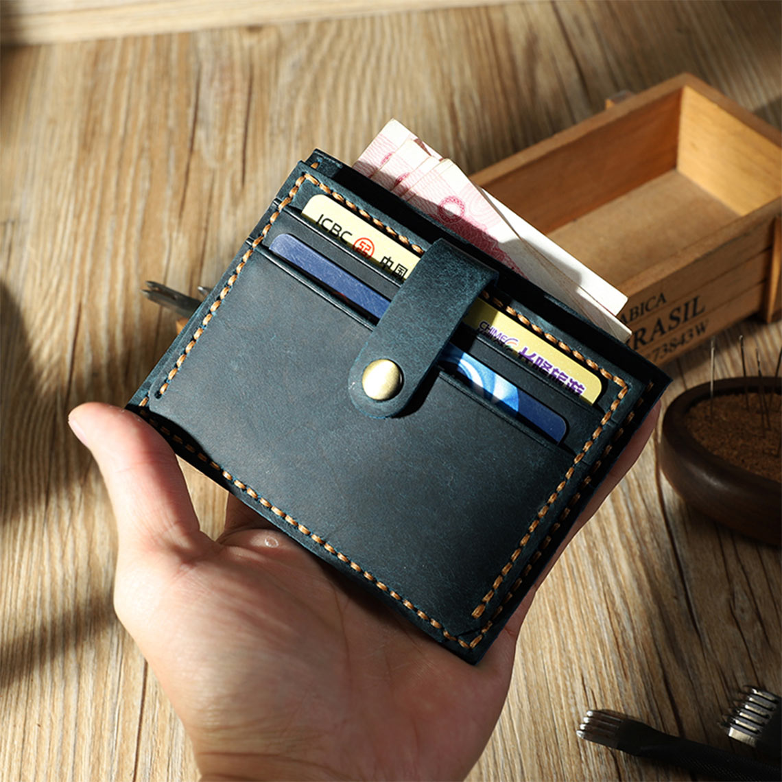 Wirkin® Crazy Horse Leather Double Card Holder DIY Kits