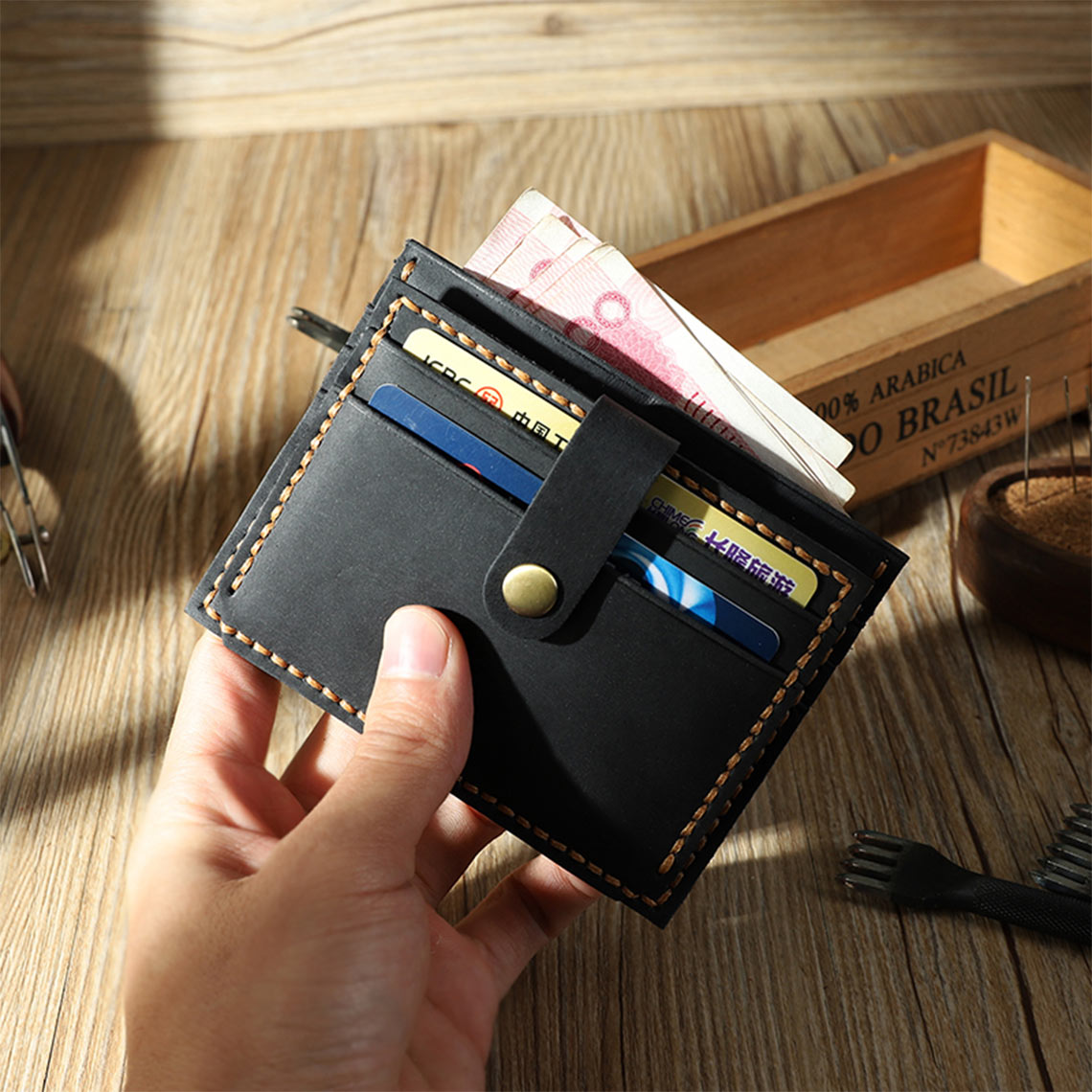 Wirkin® Crazy Horse Leather Double Card Holder DIY Kits