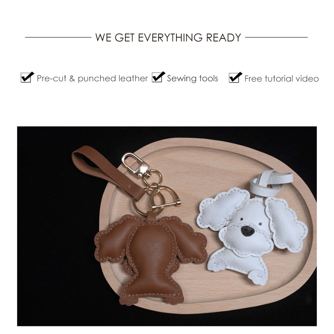 Wirkin® Sheep Leather Flap Ears Dog Keychain DIY Kits