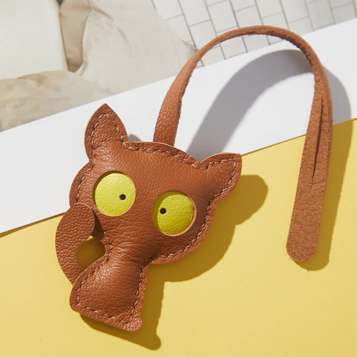 Brown Leather Kitty Bag Charm | DIY Handmade Charms - Wirkin®