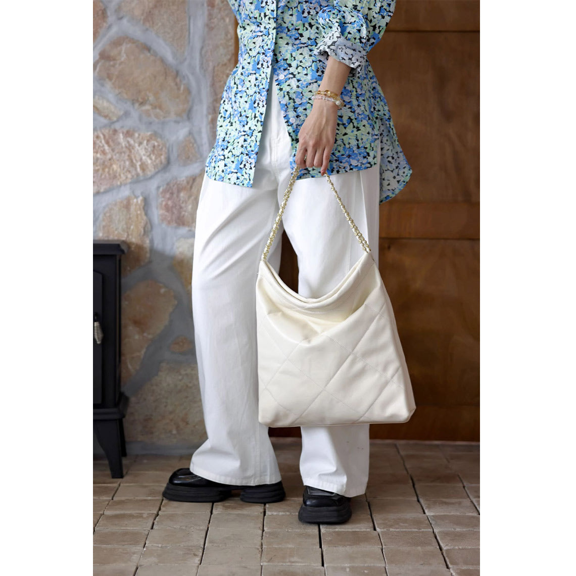 White Leather Quilted Chain Bag | Made by You Tote Bag Kit - Wirkin®