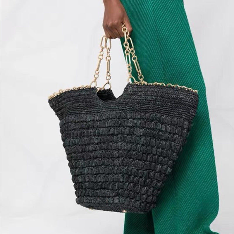 Women’s Large Handmade Black Woven Chains Tote Bags image 4
