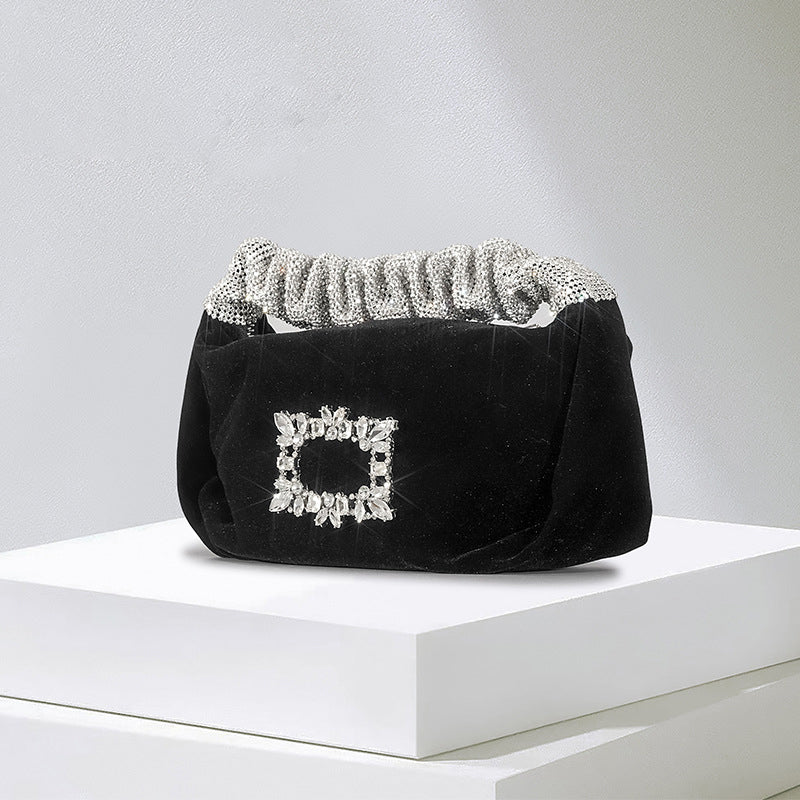 Women’s Velvet Rhinestone Clutch Bag with Pleated Design for Party and Events image 7