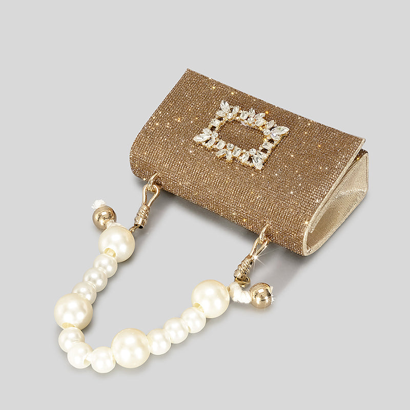 Women’s Beaded Strap Rhinestone Evening Clutch Bags in Gold image 3