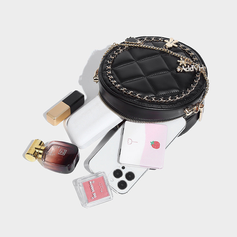 Women’s Black Quilted Round Crossbody Bags in Vegan Leather image 5