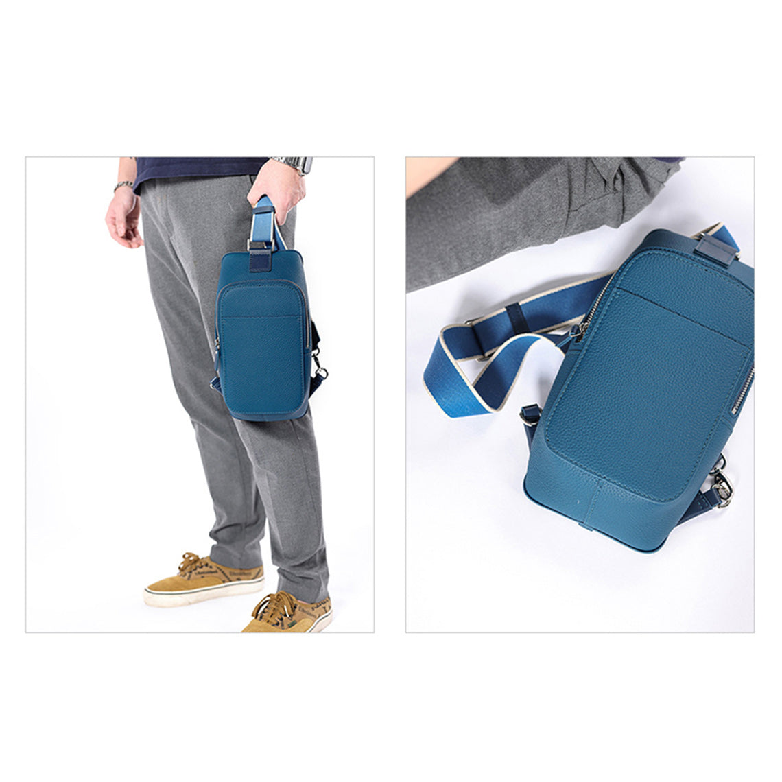 Blue Leather Fanny Pack for Men | Handmade Leather Crossbody Fanny Pack - Wirkin™ DIY Leathercrafts