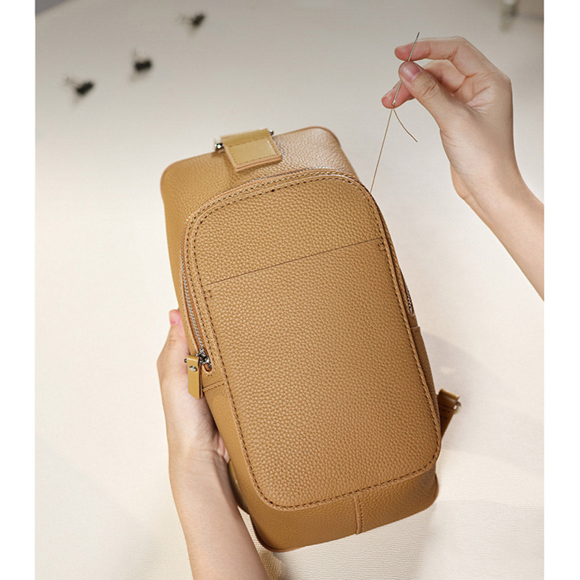 Handsewn Real Leather Crossbody Bag DIY Kit in Tan | Men's Leather Fanny Pack Waist Bag - Wirkin™