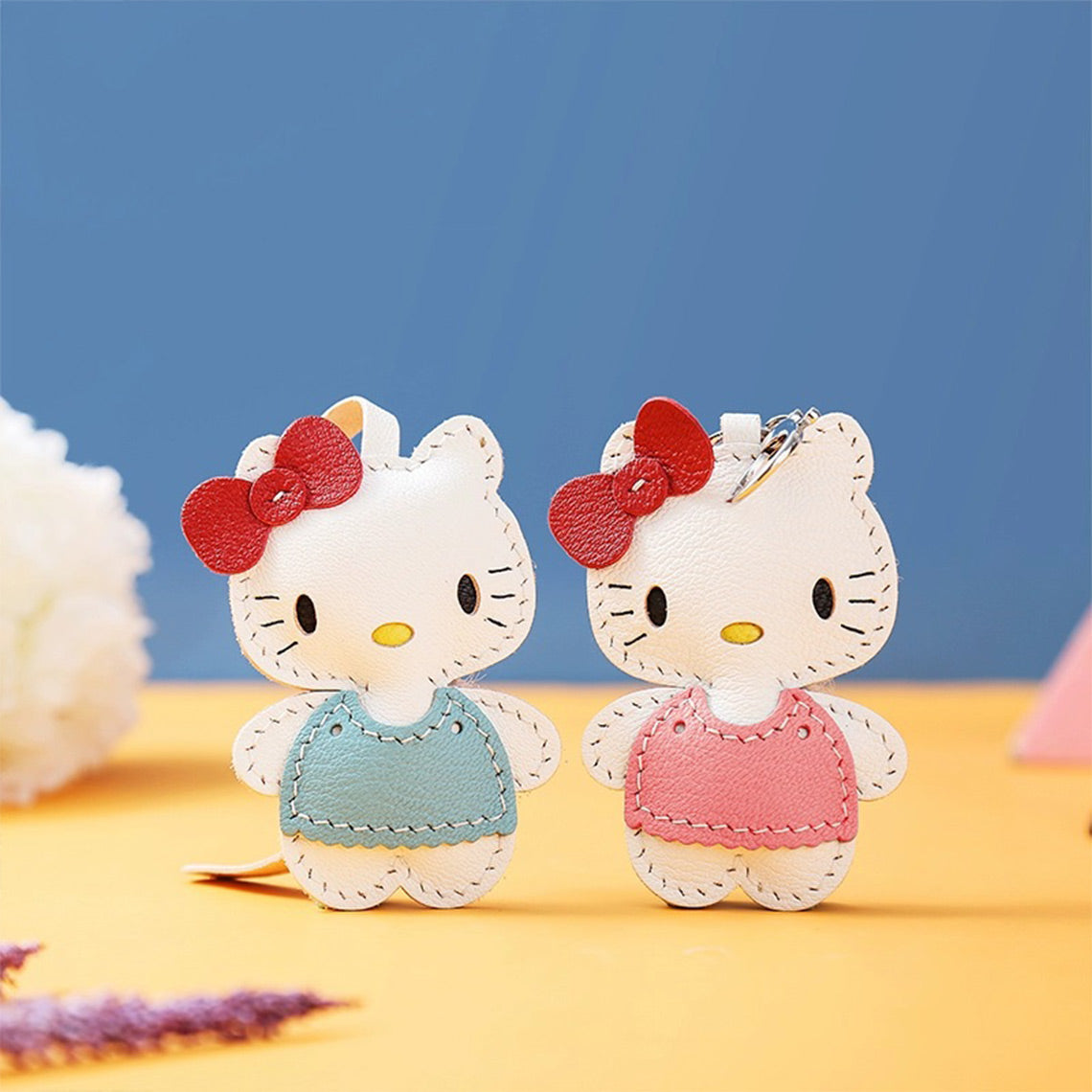 Kawaii Hello Kitty DIY Leather Keychain | Hello Kitty Sanrio in Blue and Pink - - Wirkin® Leathercrafts