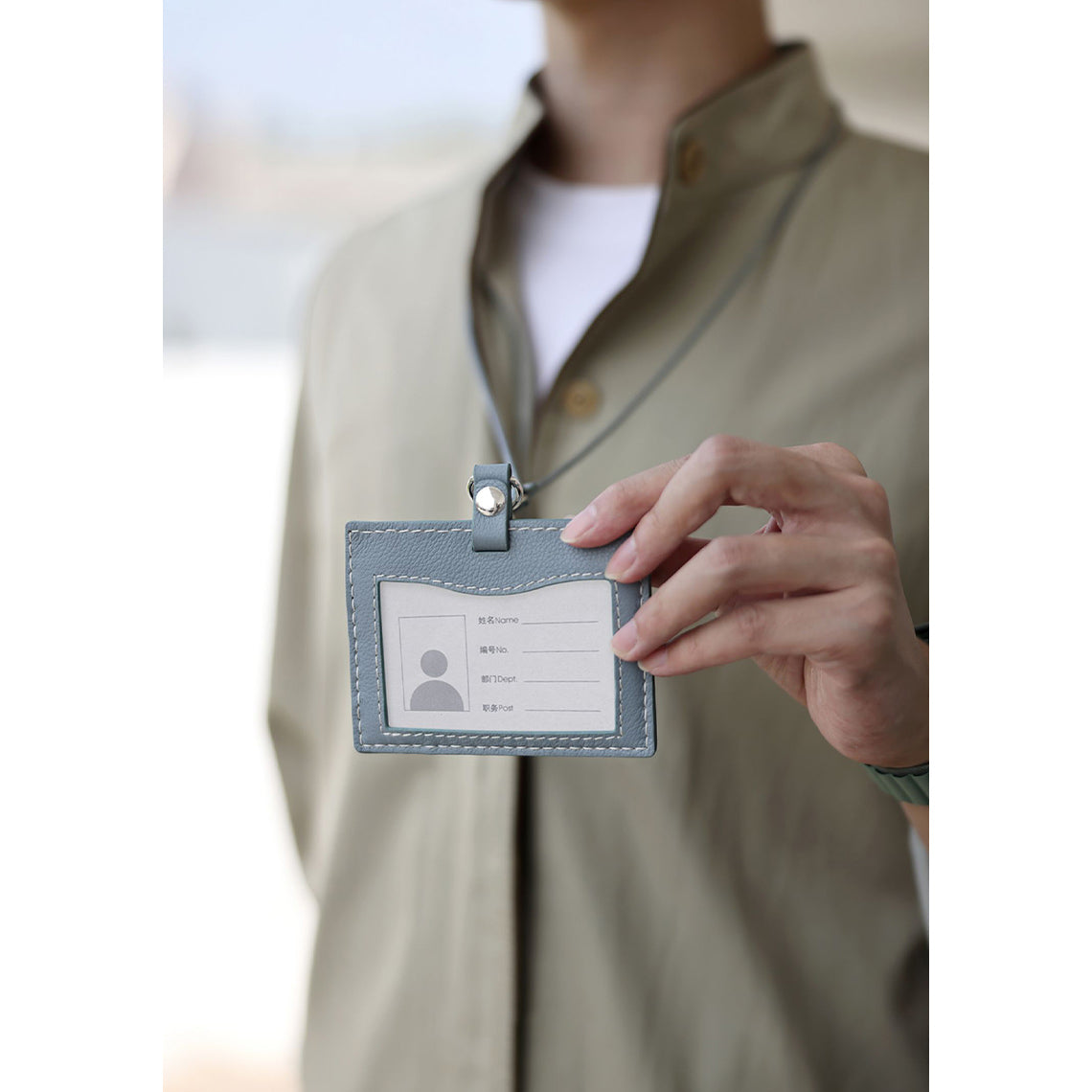 ID Card Lanyard | Transparent Card Holder Leather Blue - Wirkin™
