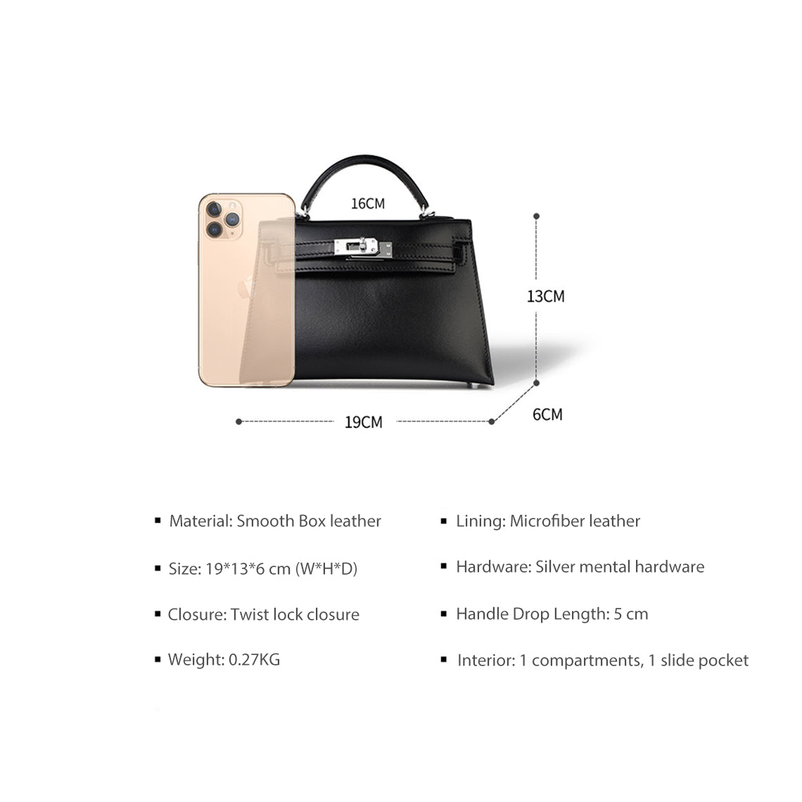 Inspired Mini Kelly Bag Size | Small Leather Bags for Women - Wirkin