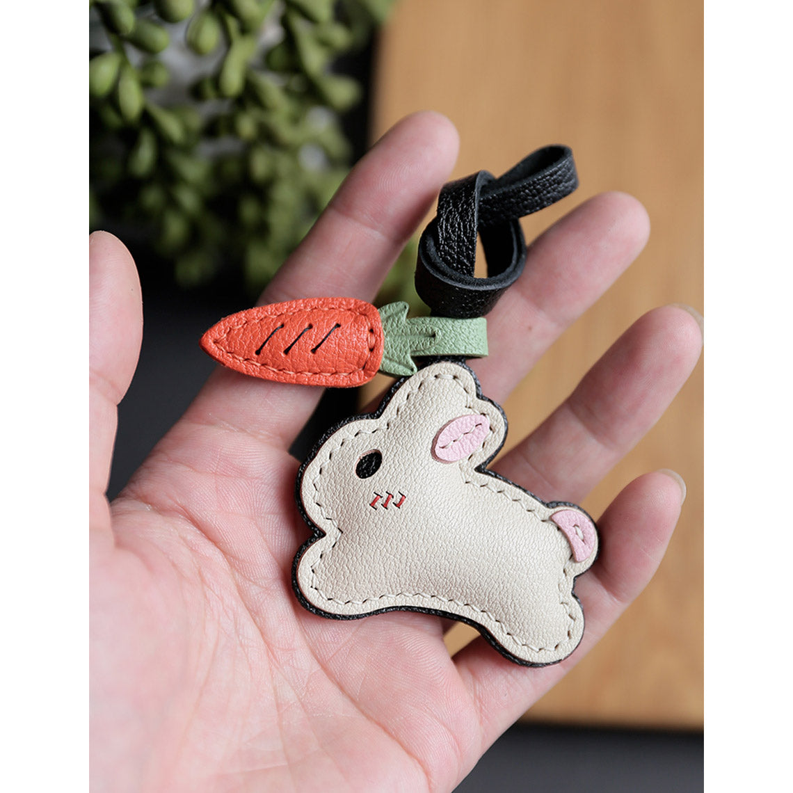 Goatskin Leather Charm Bunny Keychain | Small Leather Projects - Wirkin®