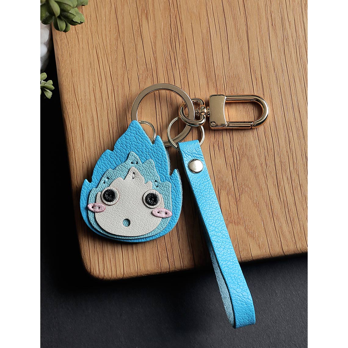 Blue Calcifer Design Leather Keychain Key Fob - Wirkin®