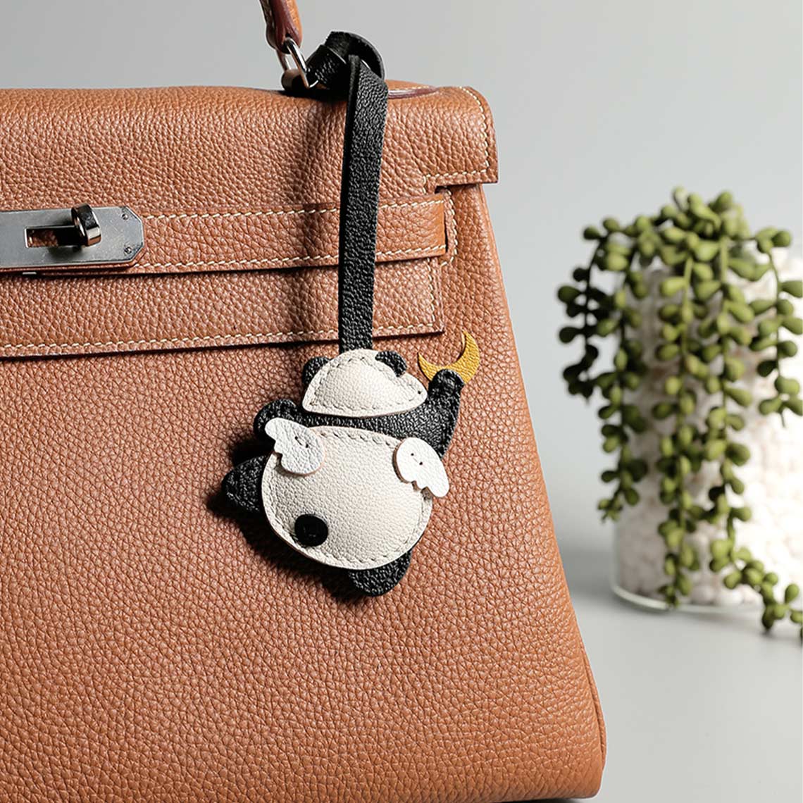 Angel Panda Bag Charm | Handmade Leather Purse Charm Accessory - Wirkin®