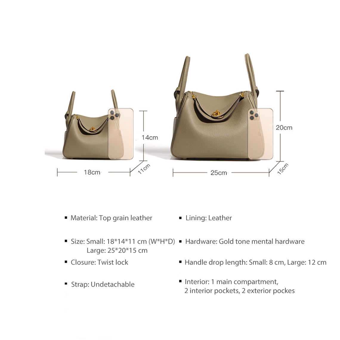 Leather Handbag | Inspired Leather Lindy Handbag Sizes - Wirkin™